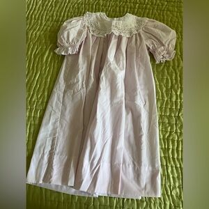 Peaches n Cream Linen Light Pink Girls Bishop Dress with Lace Collar